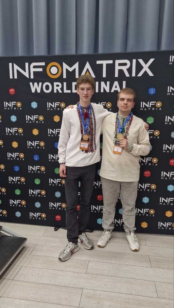 Vladyslav and Yehor with their gold medals at the Infomatrix 2025 World Final